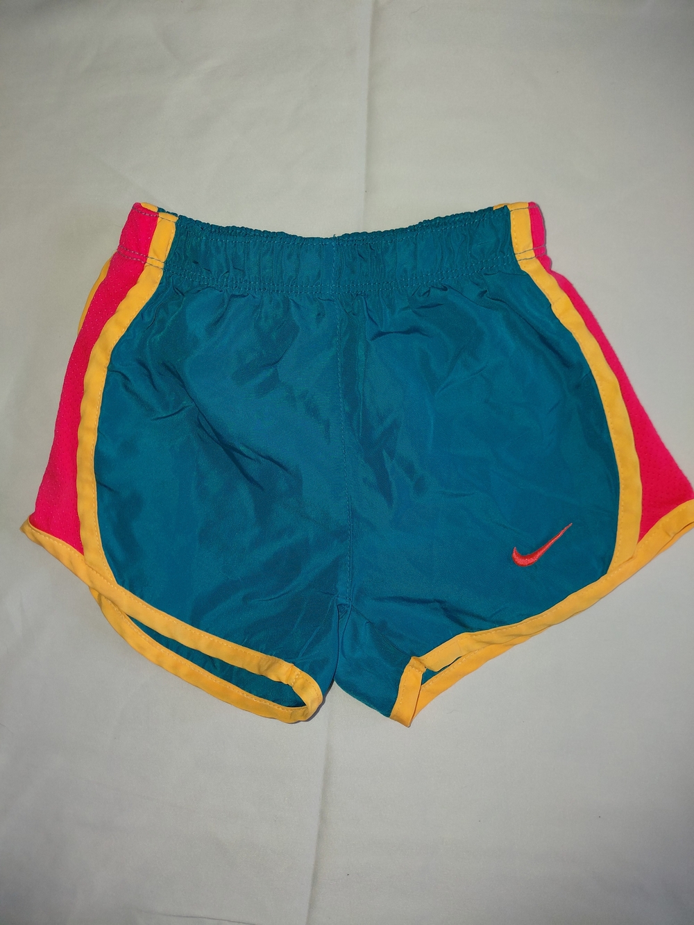 Nike Girls Teal Athletic Shorts with Pink & Yellow Trim 3T